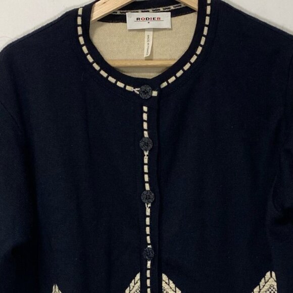 Rodier Paris Wool Knit Cardigan Black & Cream – Made in France – Size M - Picture 7 of 10